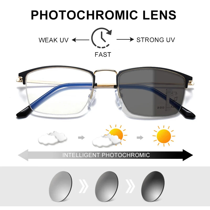 Titanium Alloy Photochromic Reading Glasses Men Multifocal Glasses Women - Mark Enterprise Global