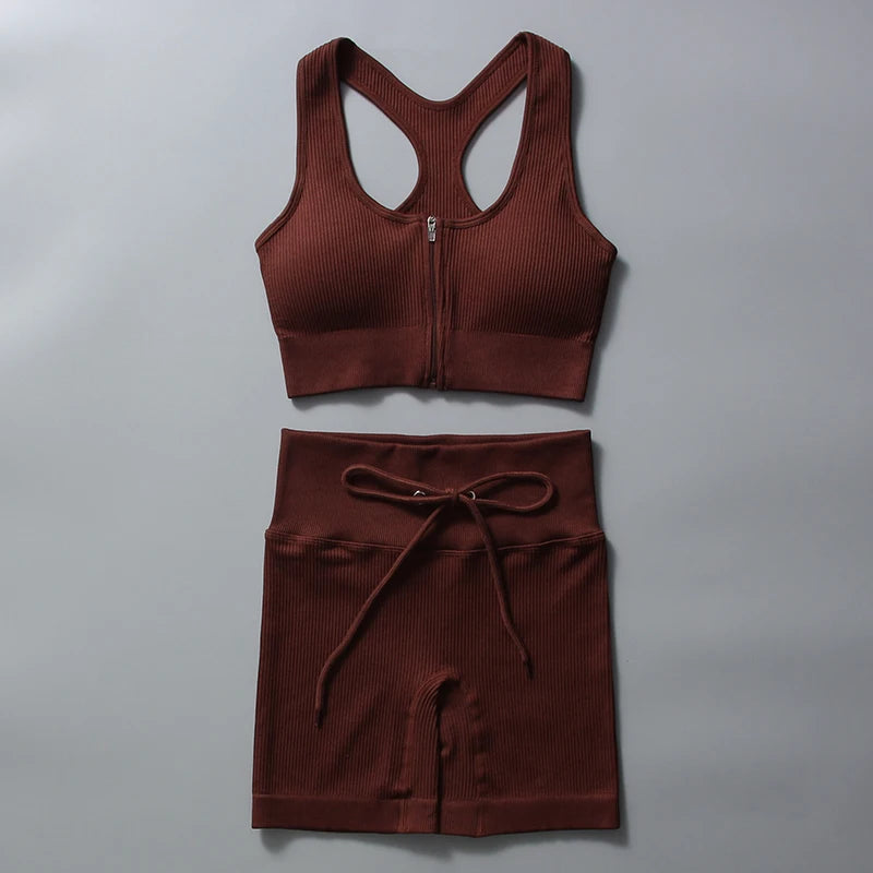 Seamless Yoga Set for Women Zipper Tank Top and Shorts - Mark Enterprise Global