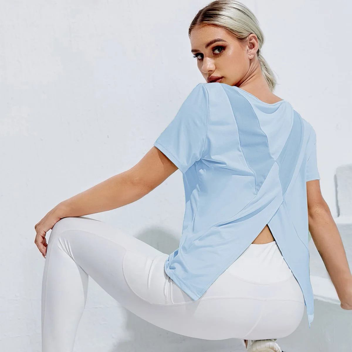 Women's Yoga Shirt Backless Short Sleeve - Mark Enterprise Global