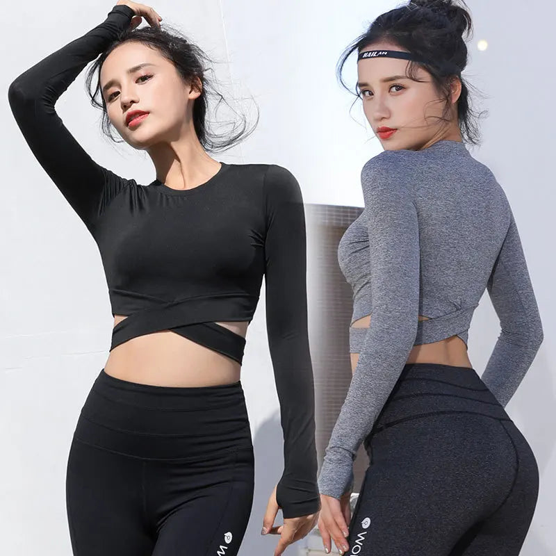 Long Sleeve Yoga Crop Top T-shirts - Mark Enterprise Global