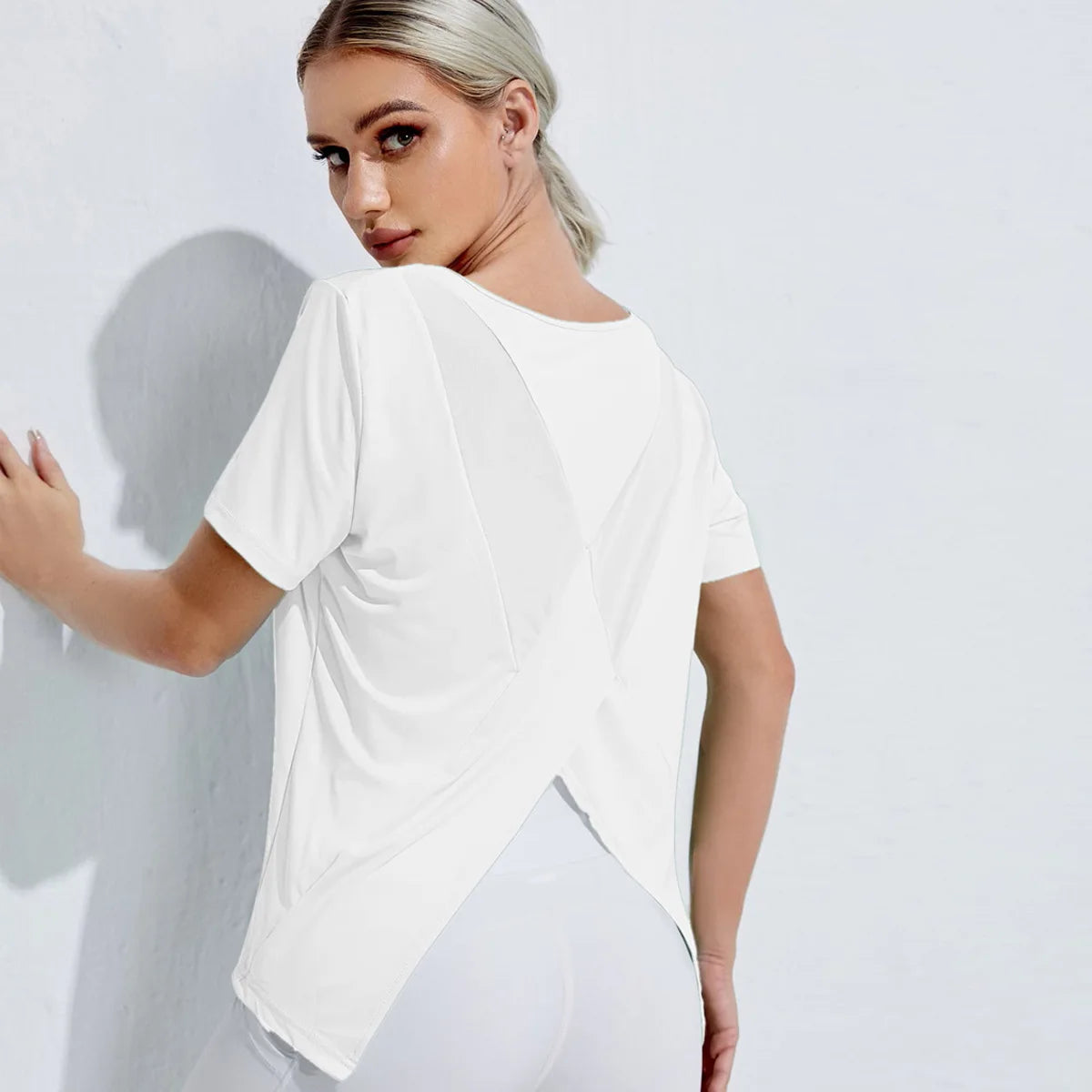 Women's Yoga Shirt Backless Short Sleeve - Mark Enterprise Global