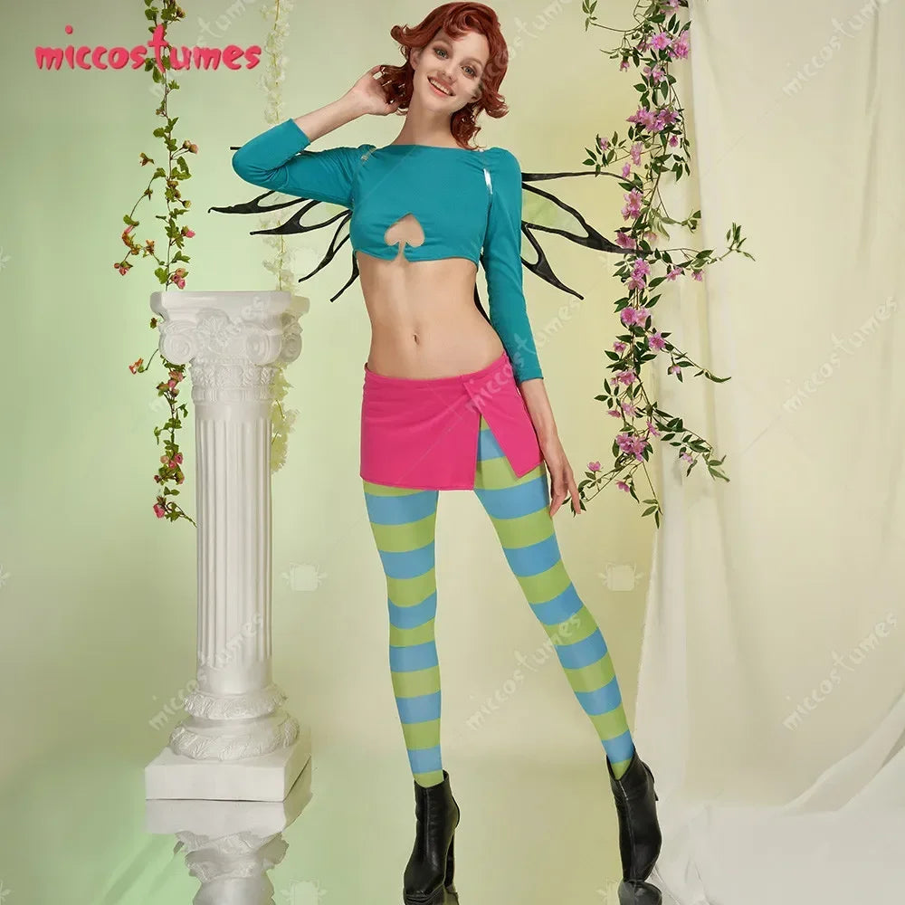 womans Cosplay Costume Crop Top and Skirt with Leggings and Wings - Mark Enterprise Global