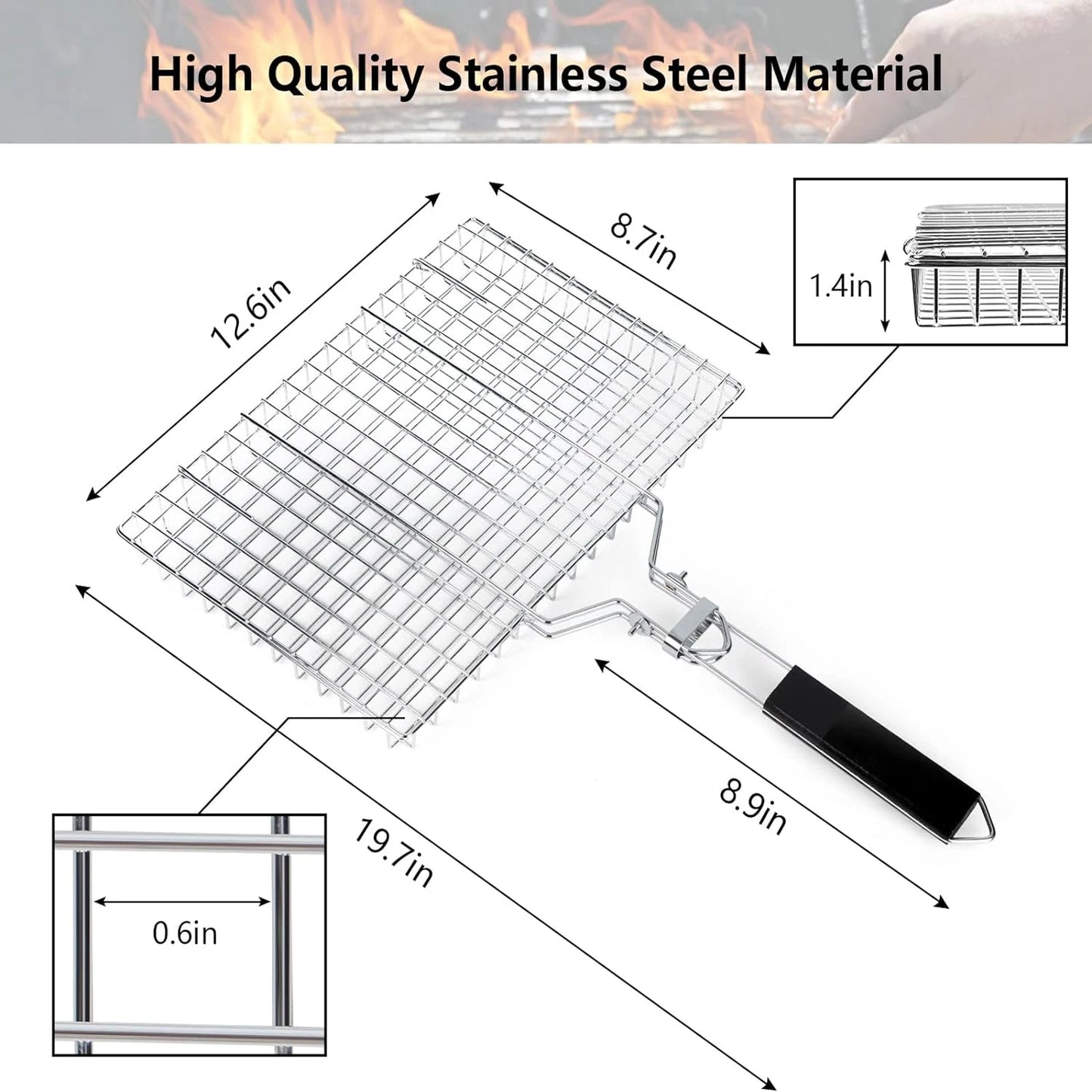 Folding Grilling Basket Stainless Steel