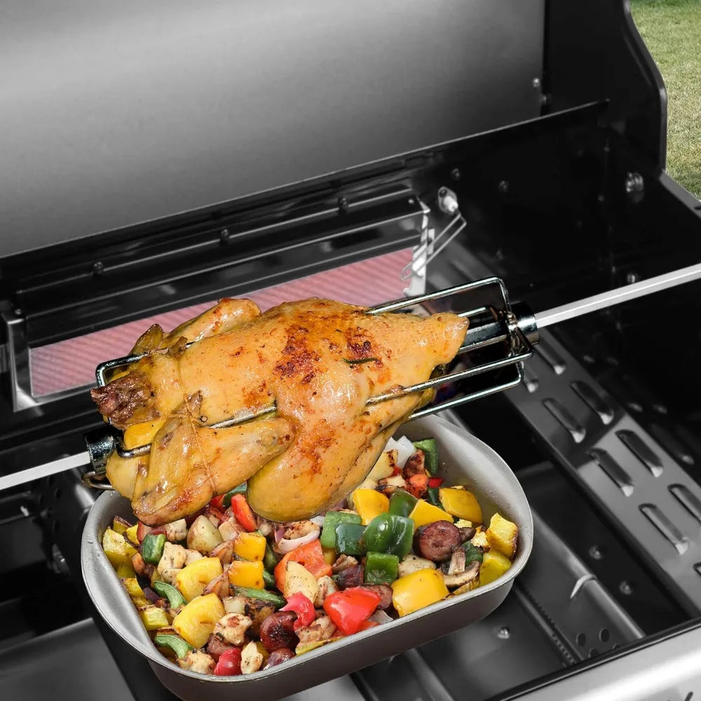 5-Burner BBQ Cabinet Style Propane Gas Grill with Rotisserie Kit, Sear Burner, Rear Burner and Side Burner