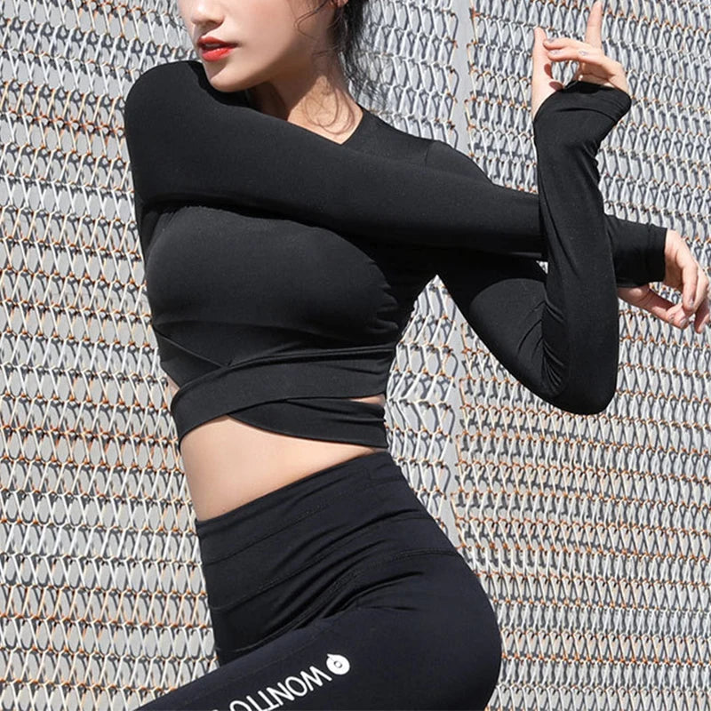 Long Sleeve Yoga Crop Top T-shirts - Mark Enterprise Global