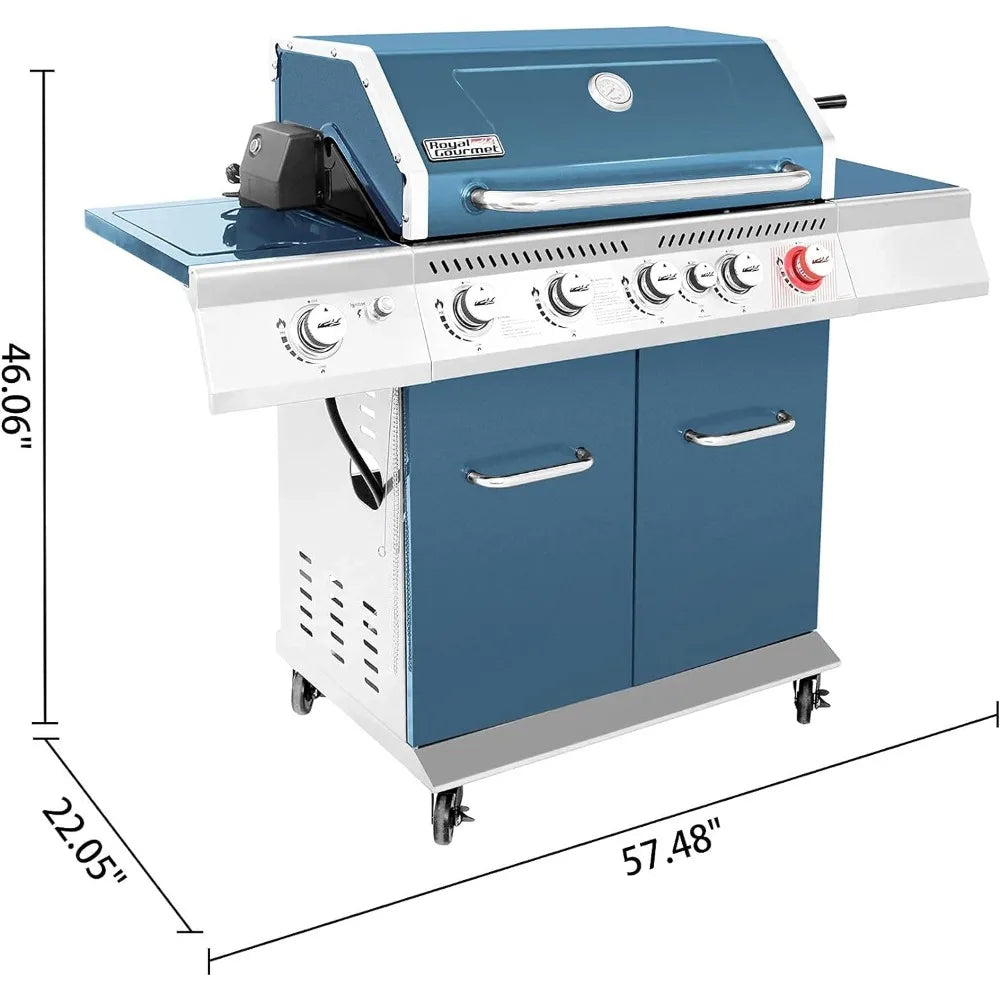 5-Burner BBQ Cabinet Style Propane Gas Grill with Rotisserie Kit, Sear Burner, Rear Burner and Side Burner