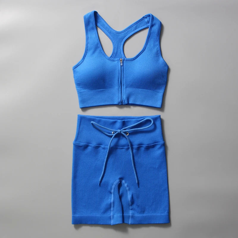 Seamless Yoga Set for Women Zipper Tank Top and Shorts - Mark Enterprise Global