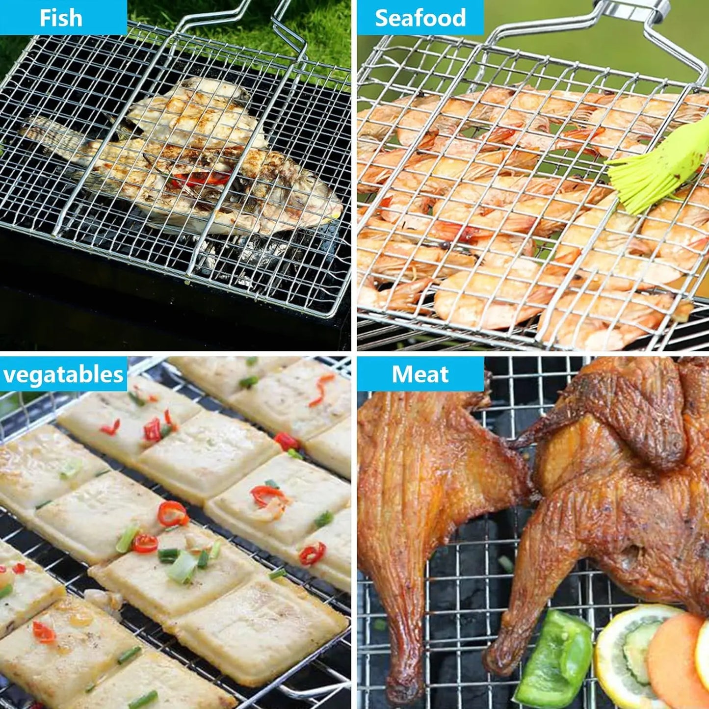 Folding Grilling Basket Stainless Steel