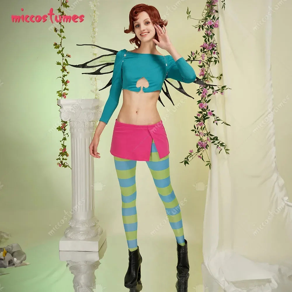 womans Cosplay Costume Crop Top and Skirt with Leggings and Wings - Mark Enterprise Global