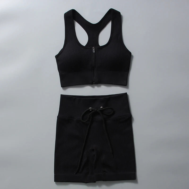 Seamless Yoga Set for Women Zipper Tank Top and Shorts - Mark Enterprise Global