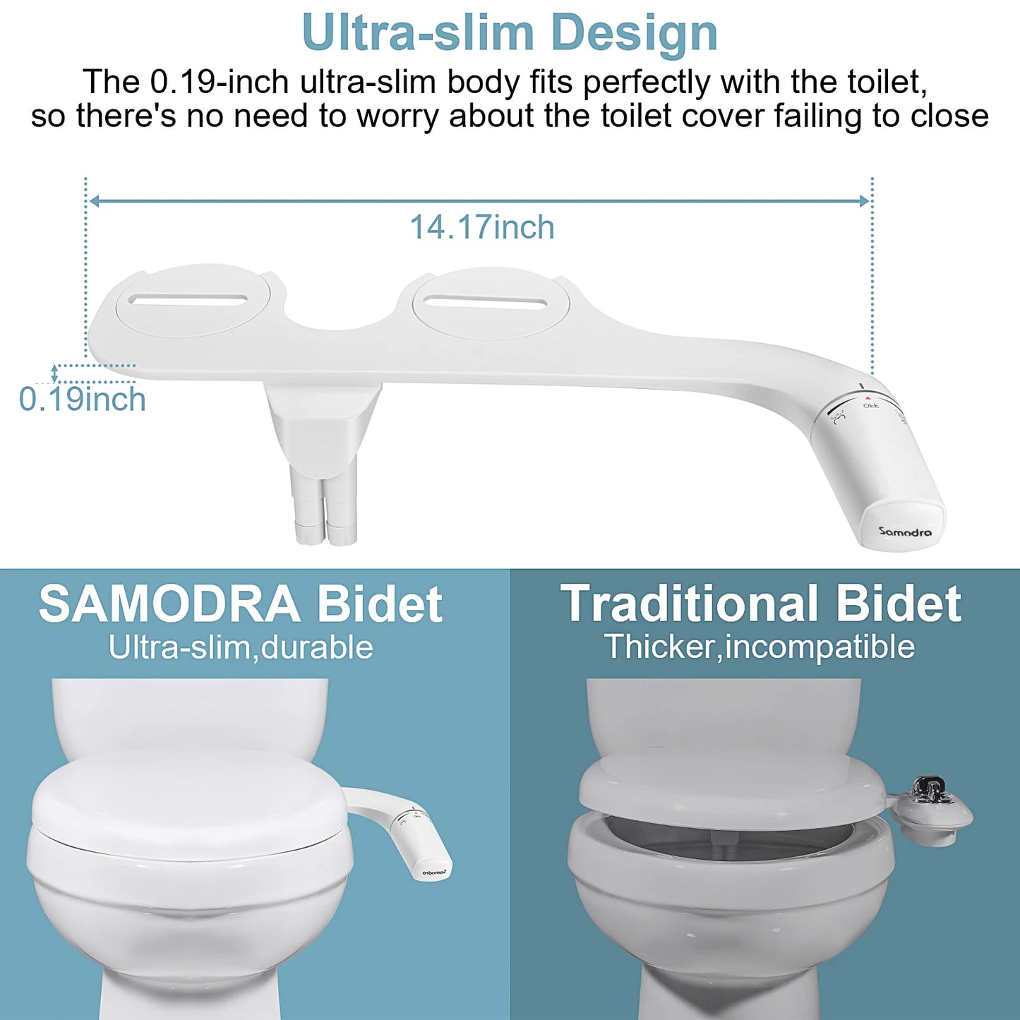 Right/Left Hand Bidet Sprayer Non-Electric Dual Nozzle Bidet Toilet Seat