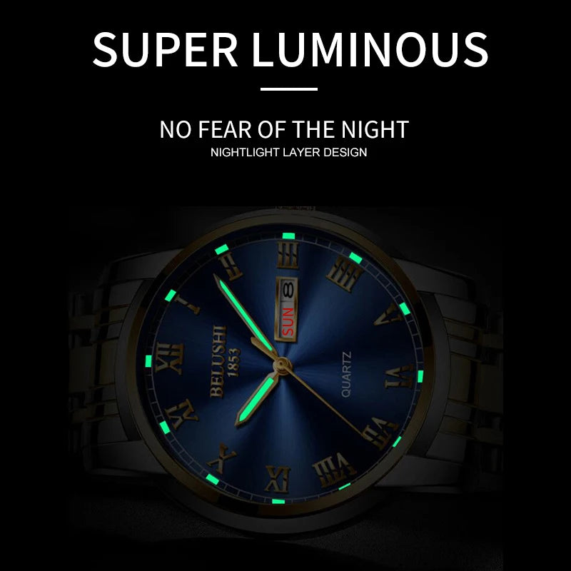 Luxury Mens Watches Luminous Waterproof Stainless Steel Watch