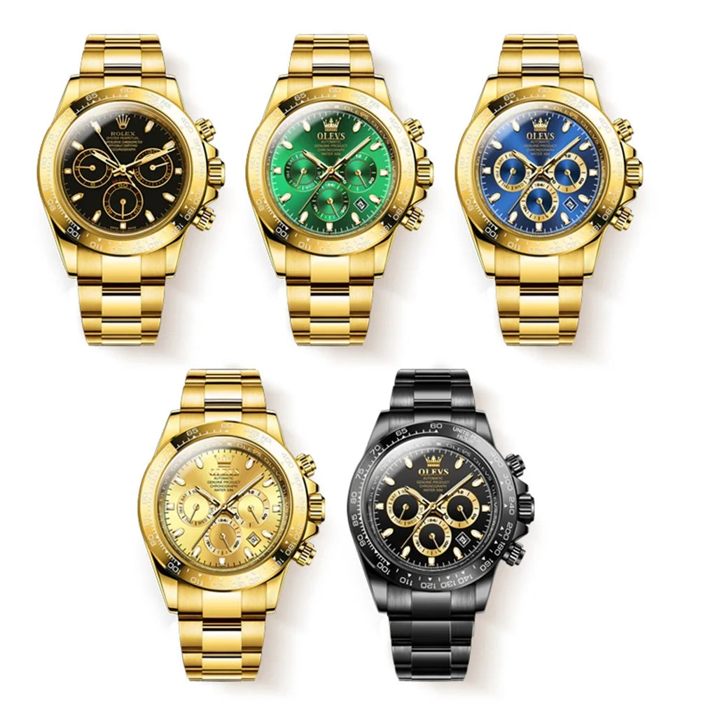 Luxury Men's Watches Waterproof Gold Stainless Steel Strap