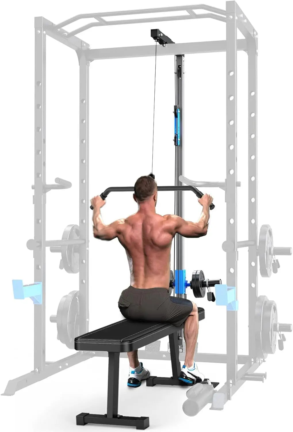 Multi-Functional Power Rack with J-Hooks, Dip Handles, Landmine Attachment and Optional Cable Pulley System