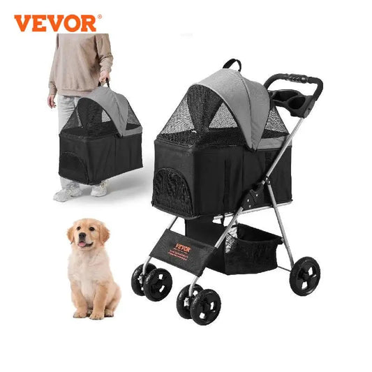 35lbs 4 Wheels Pet Dog Stroller with Brakes Storage Basket Cup Holder