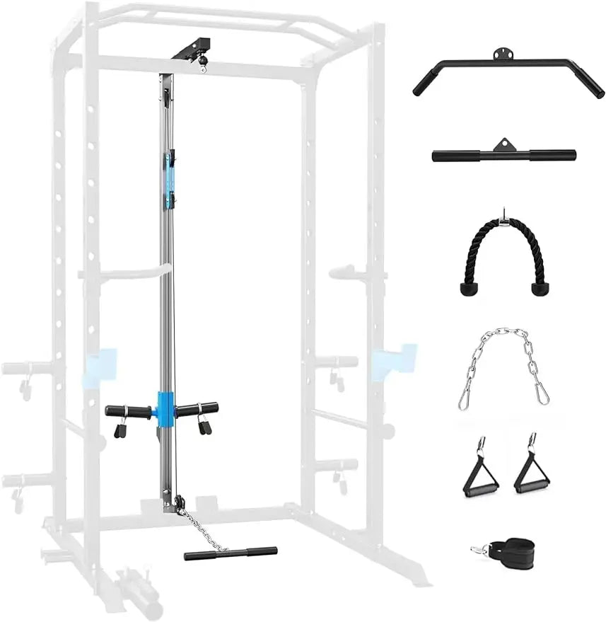 Multi-Functional Power Rack with J-Hooks, Dip Handles, Landmine Attachment and Optional Cable Pulley System