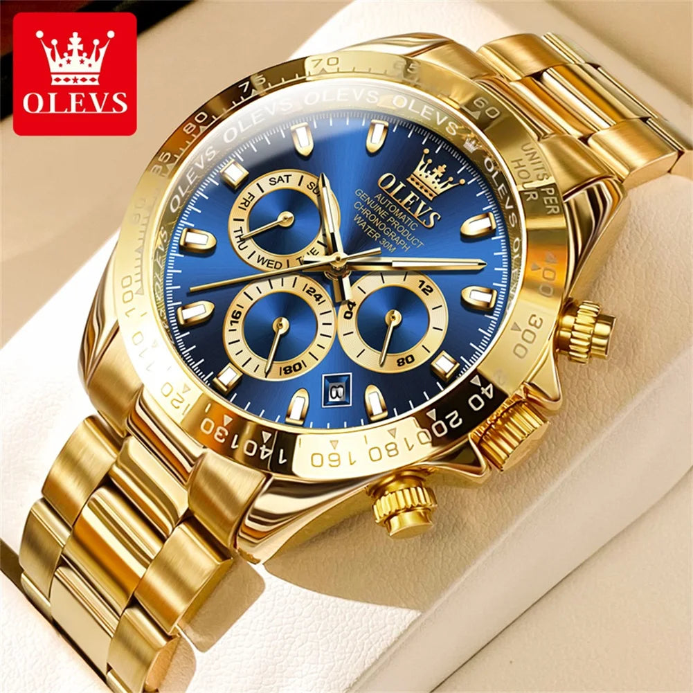 Luxury Men's Watches Waterproof Gold Stainless Steel Strap