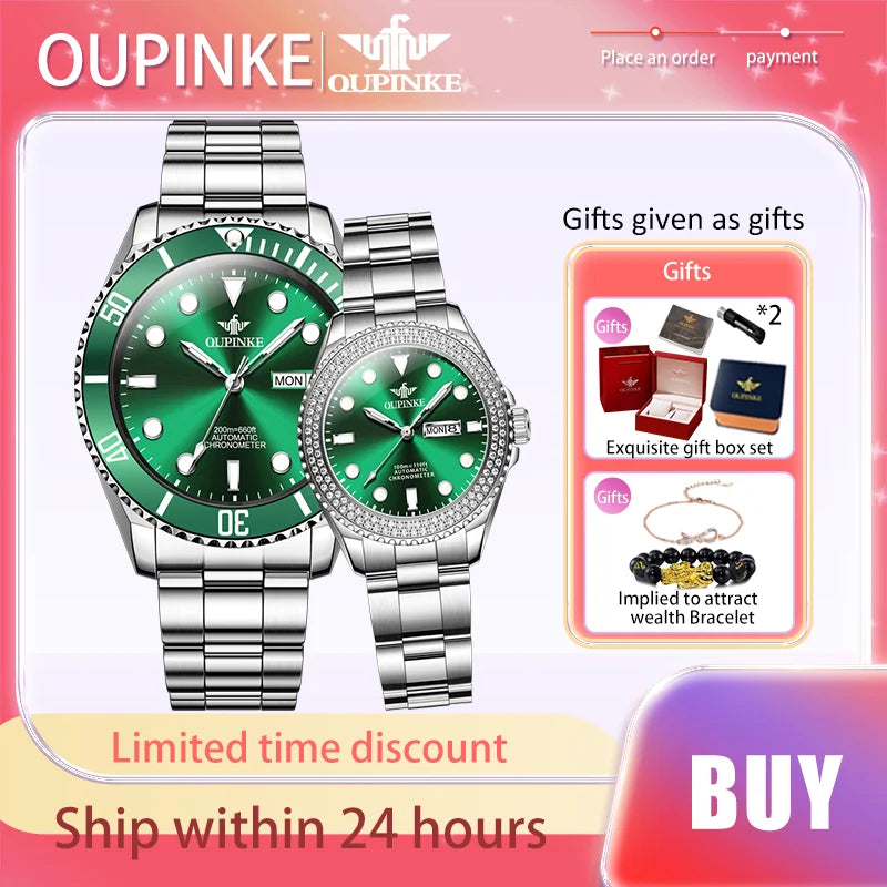 Exquisite Gift Box Set  Diving Stainless Steel Men and Women Wristwatch