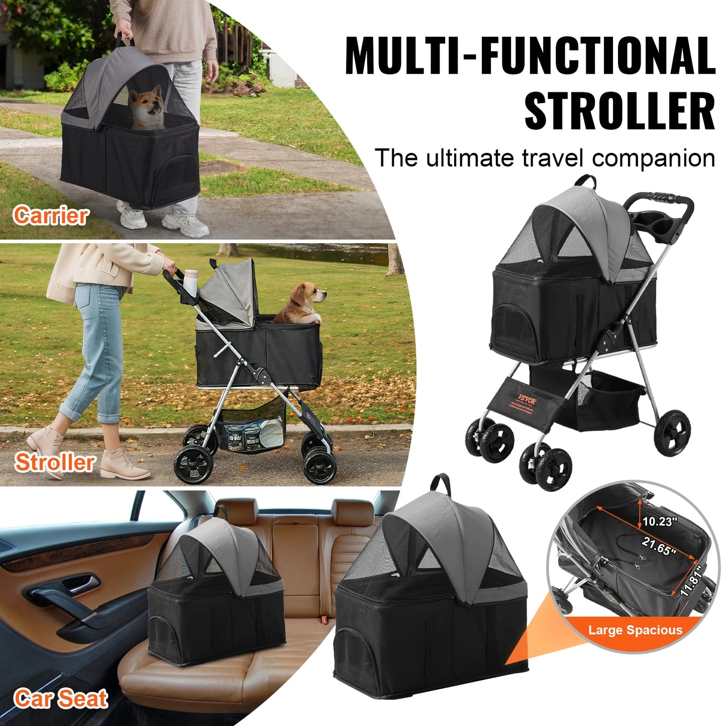 4 Wheels Pet Dog Stroller with Brakes