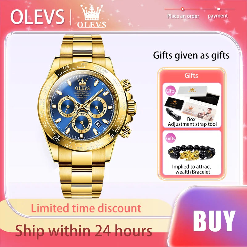 Luxury Men's Watches Waterproof Gold Stainless Steel Strap