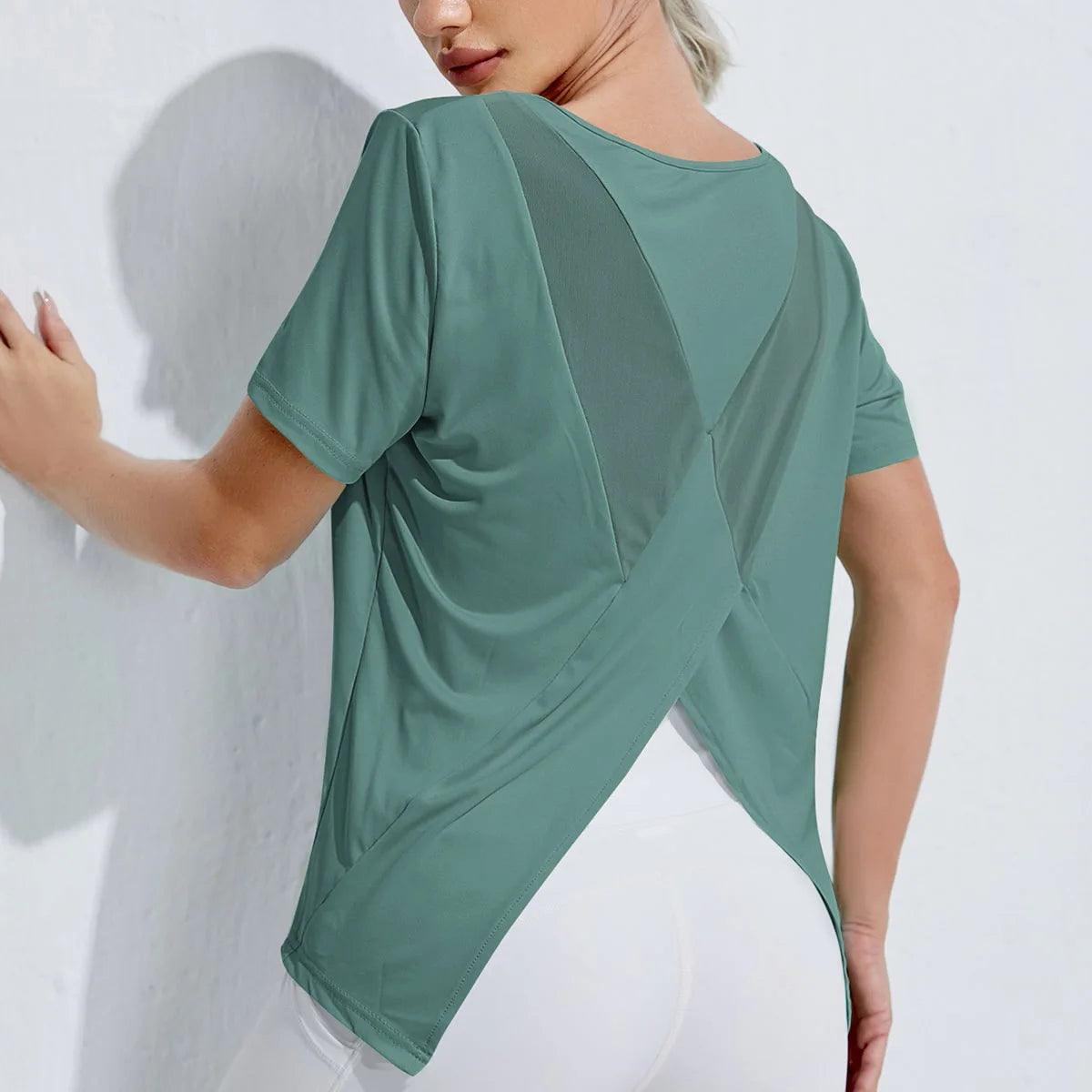 Women's Yoga Shirt Backless Short Sleeve - Mark Enterprise Global 		