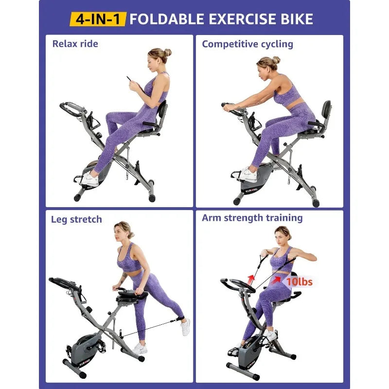 Stationary Exercise Bike , 4 IN 1 Foldable Indoor Cycling Bike