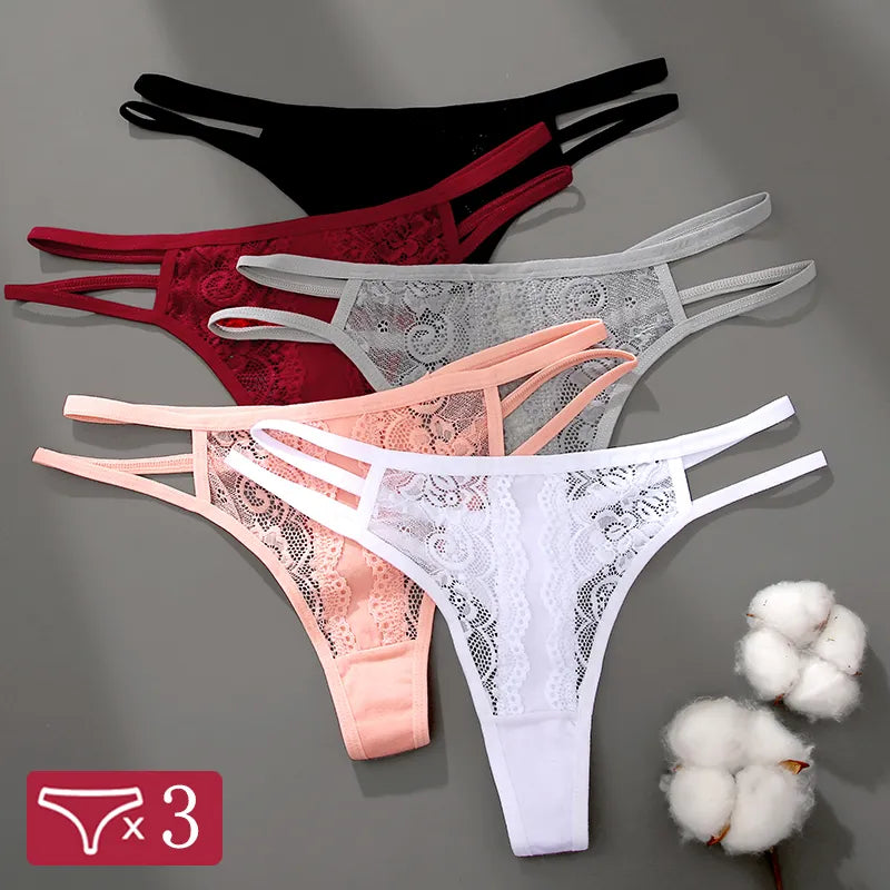 3Pcs/Set Sexy Lace Hollow Out Thongs - Mark Enterprise Global 		