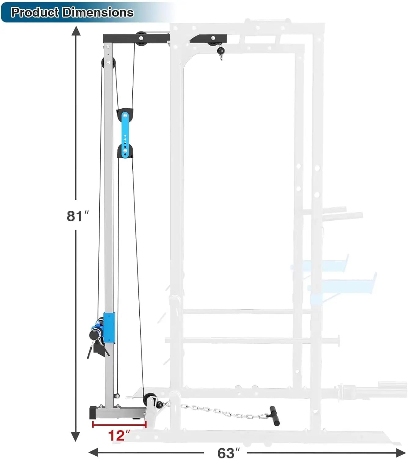 Multi-Functional Power Rack with J-Hooks, Dip Handles, Landmine Attachment and Optional Cable Pulley System