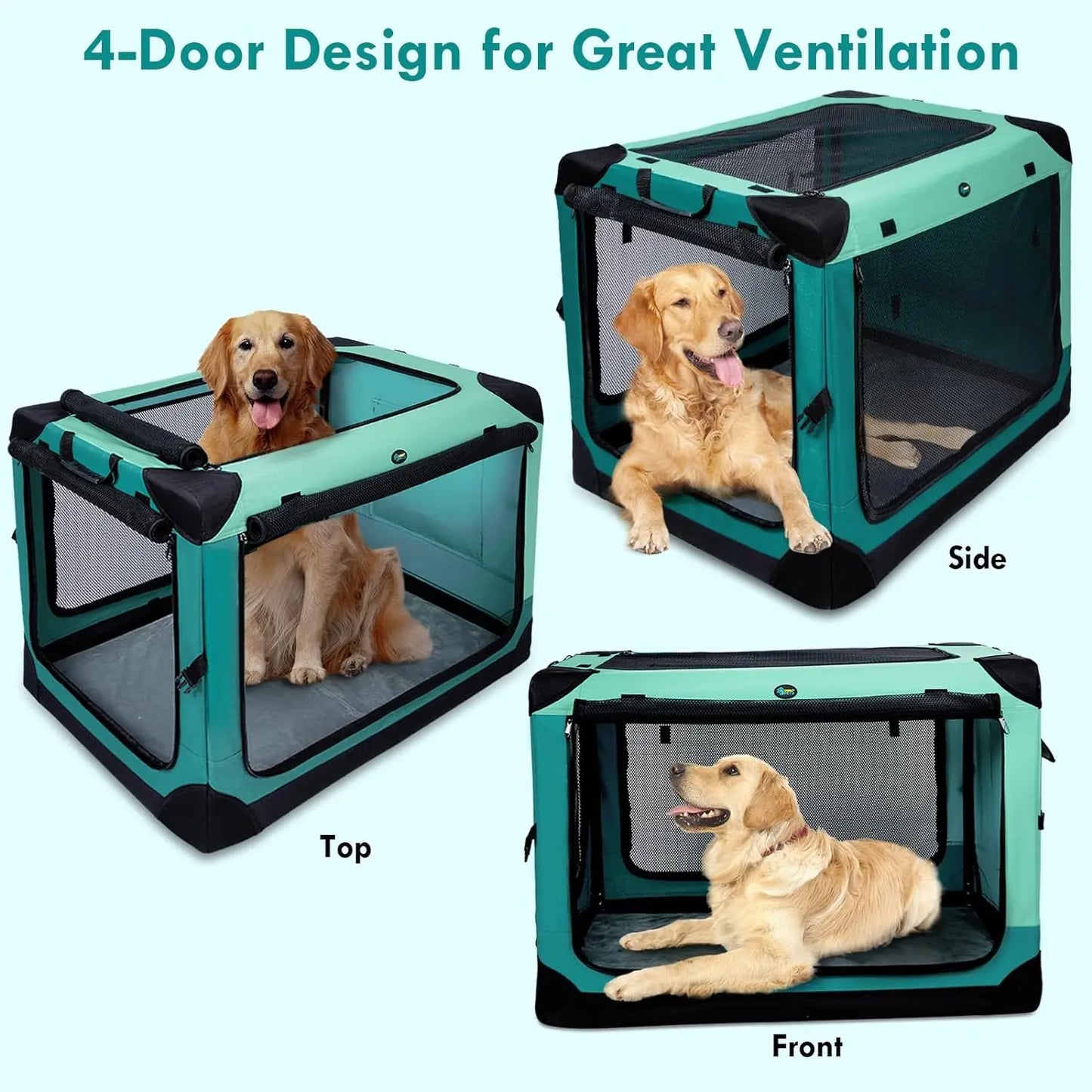 Collapsible Dog Crate, 42 inch Portable for Large Dogs, 4-Door Foldable