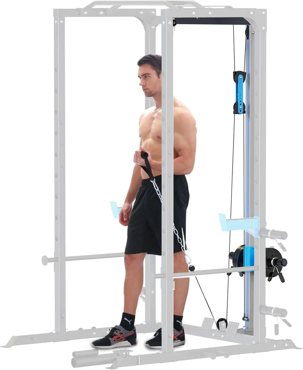 Multi-Functional Power Rack with J-Hooks, Dip Handles, Landmine Attachment and Optional Cable Pulley System