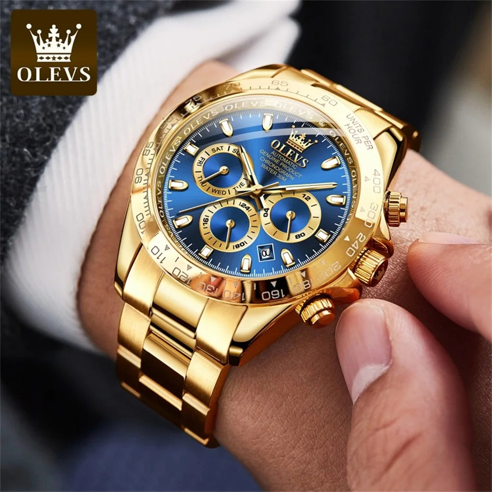 Luxury Men's Watches Waterproof Gold Stainless Steel Strap