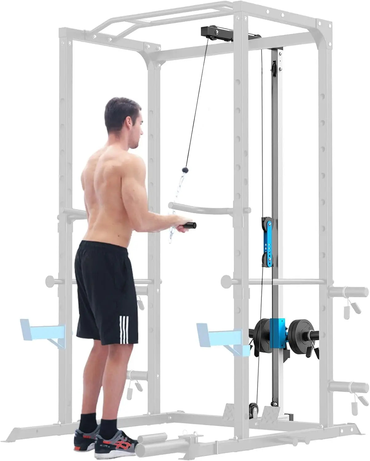 Multi-Functional Power Rack with J-Hooks, Dip Handles, Landmine Attachment and Optional Cable Pulley System