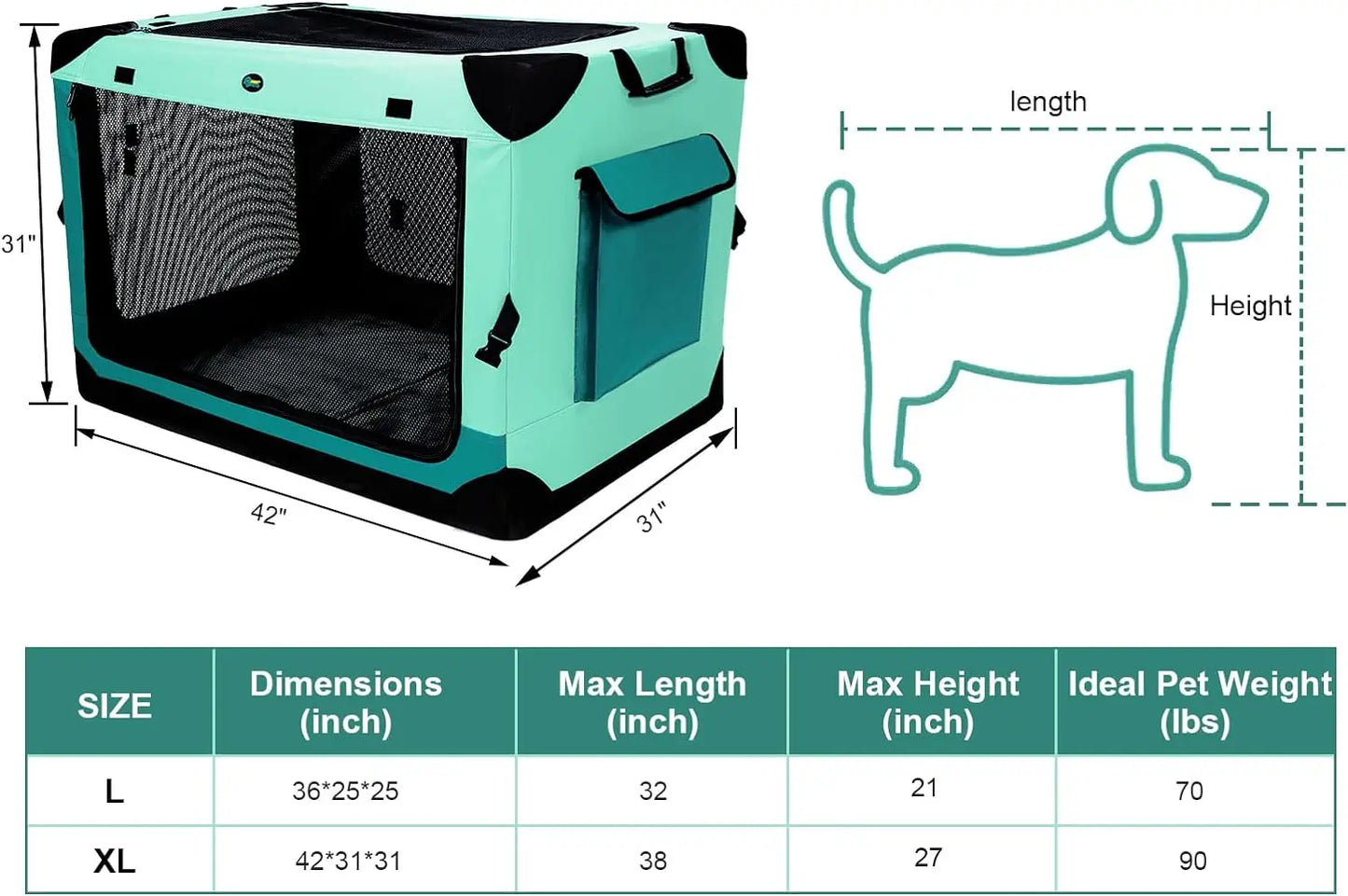 Collapsible Dog Crate, 42 inch Portable for Large Dogs, 4-Door Foldable