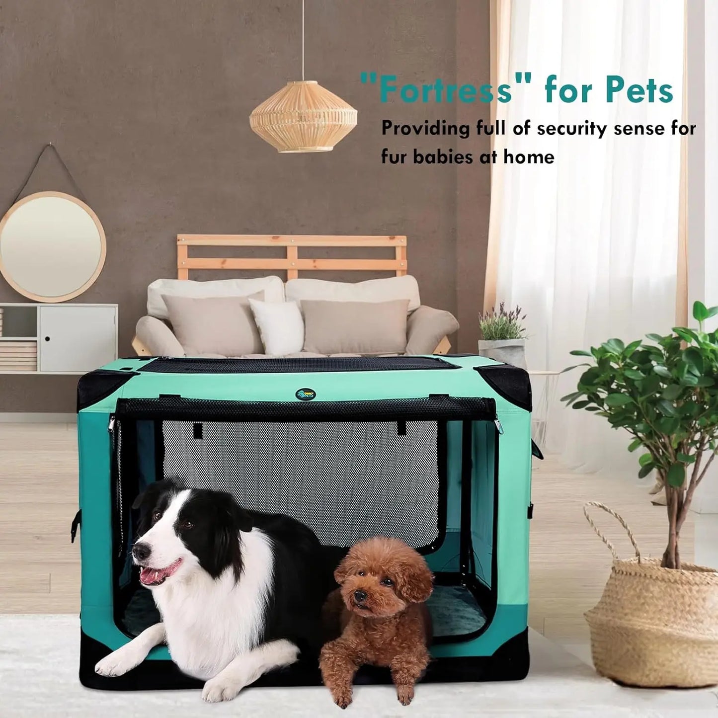 Collapsible Dog Crate, 42 inch Portable for Large Dogs, 4-Door Foldable